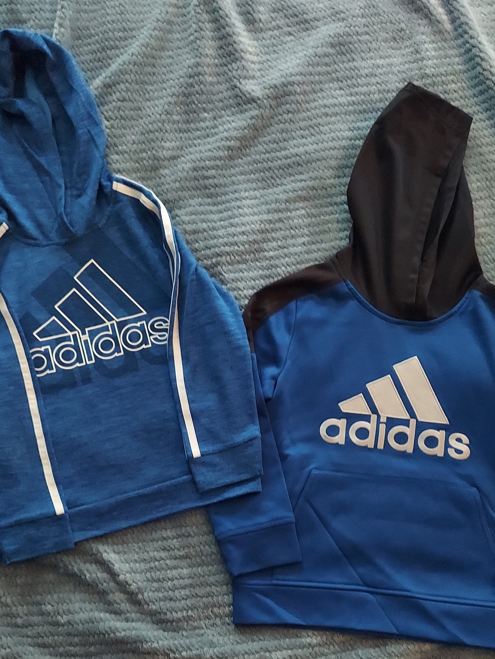 Adidas Kids Blue Hoodies Duo with White Logo 2 PIECES Size 6,7 Good Condition!